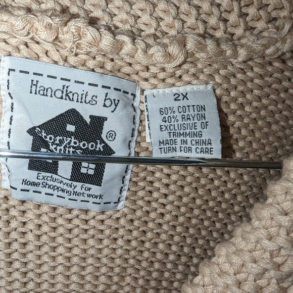 Vintage Storybook Knits Long Handknit Ruffle Trim Cardigan - Picture 4 of 5